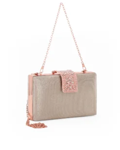 DIVAS - Clutch glitterata champagne con chiusura gioiello