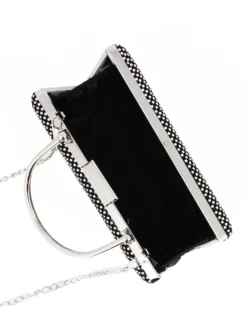 DIVAS - Clutch nera con strass e manico in metallo