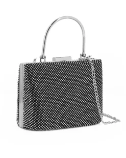 DIVAS - Clutch nera con strass e manico in metallo