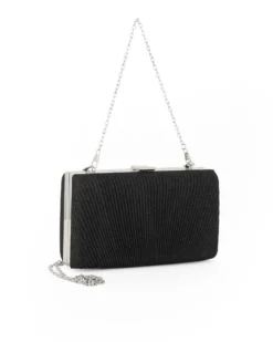 DIVAS - Clutch nera glitterata con righe verticali e chiusura metallica