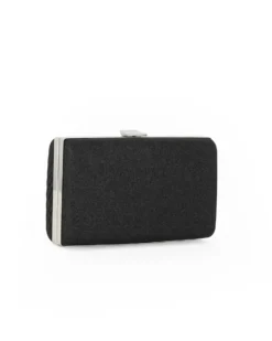 DIVAS - Clutch nera glitterata con righe verticali e chiusura metallica