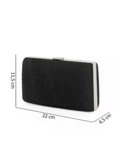 DIVAS - Clutch nera glitterata con righe verticali e chiusura metallica
