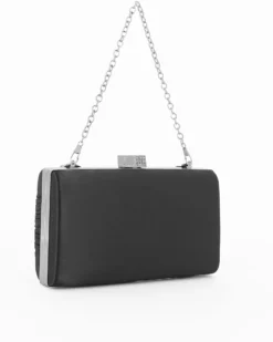 DIVAS - Clutch nera in raso con fiocco e chiusura metallica