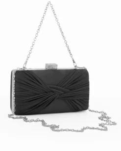 DIVAS - Clutch nera in raso con fiocco e chiusura metallica