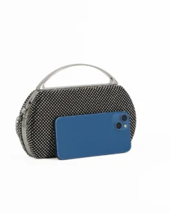DIVAS - Clutch nera in strass, tracolla removibile