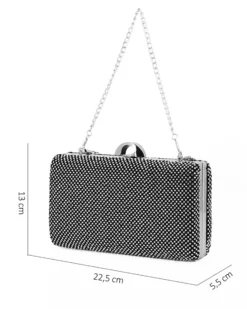 DIVAS - Clutch nera ricoperta di strass argento con chiusura metallica