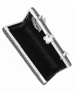 DIVAS - Clutch nera ricoperta di strass con chiusura fiore