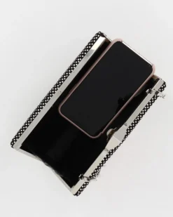 DIVAS - Clutch nera rigida con strass e tracolla catenina removibile