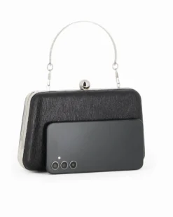 DIVAS - Clutch nera rigida effetto ondulato con manico e pomello