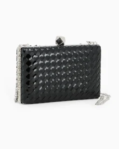DIVAS - Clutch nera rigida intrecciata con pomello