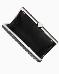 DIVAS - Clutch nera rigida intrecciata con pomello