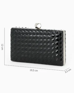 DIVAS - Clutch nera rigida intrecciata con pomello