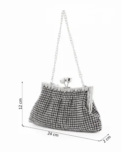 DIVAS - Clutch nera rivestita di strass con chiusura a girello