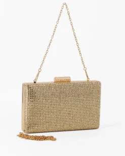 DIVAS - Clutch oro con parte frontale in strass, tracolla removibile