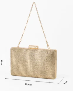 DIVAS - Clutch oro con parte frontale in strass, tracolla removibile