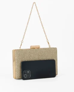 DIVAS - Clutch oro con parte frontale in strass, tracolla removibile