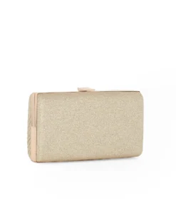 DIVAS - Clutch oro glitterata con righe verticali e chiusura metallica