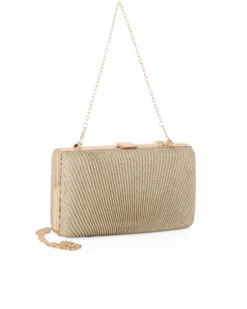 DIVAS - Clutch oro glitterata con righe verticali e chiusura metallica