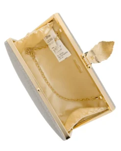 DIVAS - Clutch oro in lurex con dettaglio clip a foglia, tracolla remoovibile