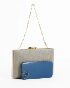 DIVAS - Clutch oro in lurex con dettaglio clip a foglia, tracolla remoovibile