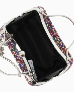 DIVAS - Clutch rigida multicolor in strass con due manici e pomello