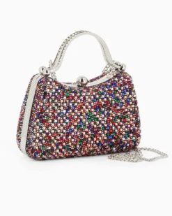 DIVAS - Clutch rigida multicolor in strass con due manici e pomello