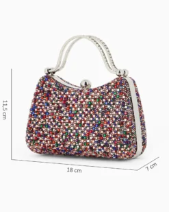 DIVAS - Clutch rigida multicolor in strass con due manici e pomello