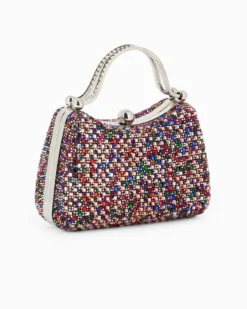 DIVAS - Clutch rigida multicolor in strass con due manici e pomello