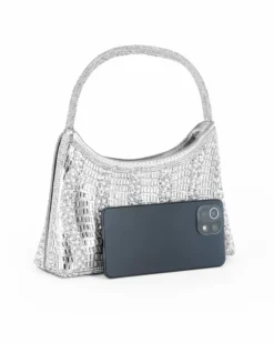 DIVAS - Minibag argento in strass, catenina removibile