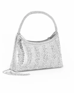 DIVAS - Minibag argento in strass, catenina removibile