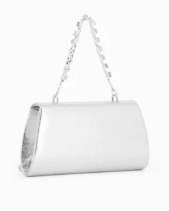 DIVAS - Pochette argento con manico gioiello e patta
