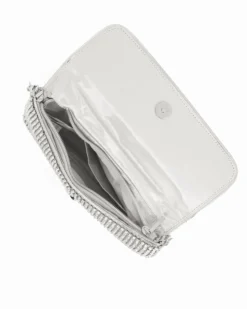 DIVAS - Pochette argento tutta strass con patta, tracolla removibile