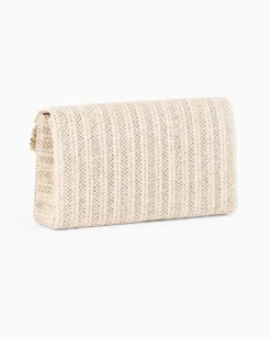 DIVAS - Pochette beige in paglia con patta, manico e catenina removibili