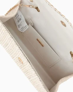 DIVAS - Pochette beige in paglia con patta, manico e catenina removibili