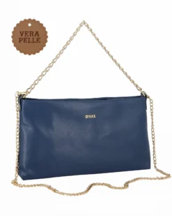 DIVAS - POCHETTE BLU IN PELLE CON CATENA