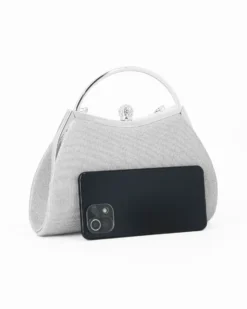 DIVAS - Pochette  glitterata argento con pomello in strass, tracolla removibile