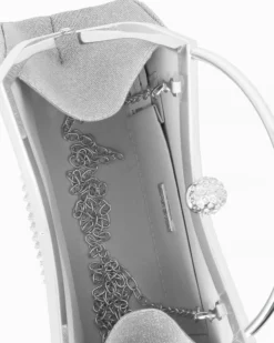 DIVAS - Pochette  glitterata argento con pomello in strass, tracolla removibile
