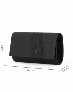 DIVAS - Pochette nera con patta in raso con fascia frontale pieghettata