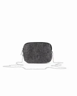 DIVAS - Pochette nera con strass e catenina tracolla removibile