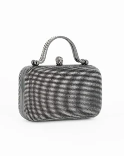 DIVAS - Pochette nera con strass, manici e chiusura gioiello