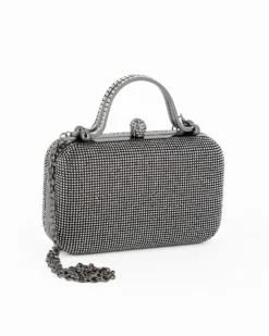 DIVAS - Pochette nera con strass, manici e chiusura gioiello