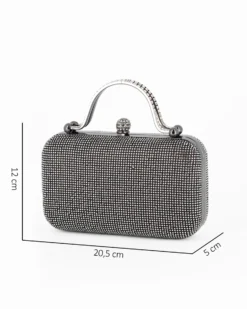 DIVAS - Pochette nera con strass, manici e chiusura gioiello