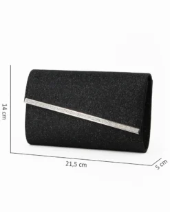 DIVAS - Pochette nera in lurex con filo di strass sulla patta, tracolla removibile