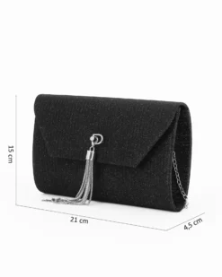 DIVAS - Pochette nera in lurex con pennacchio frange