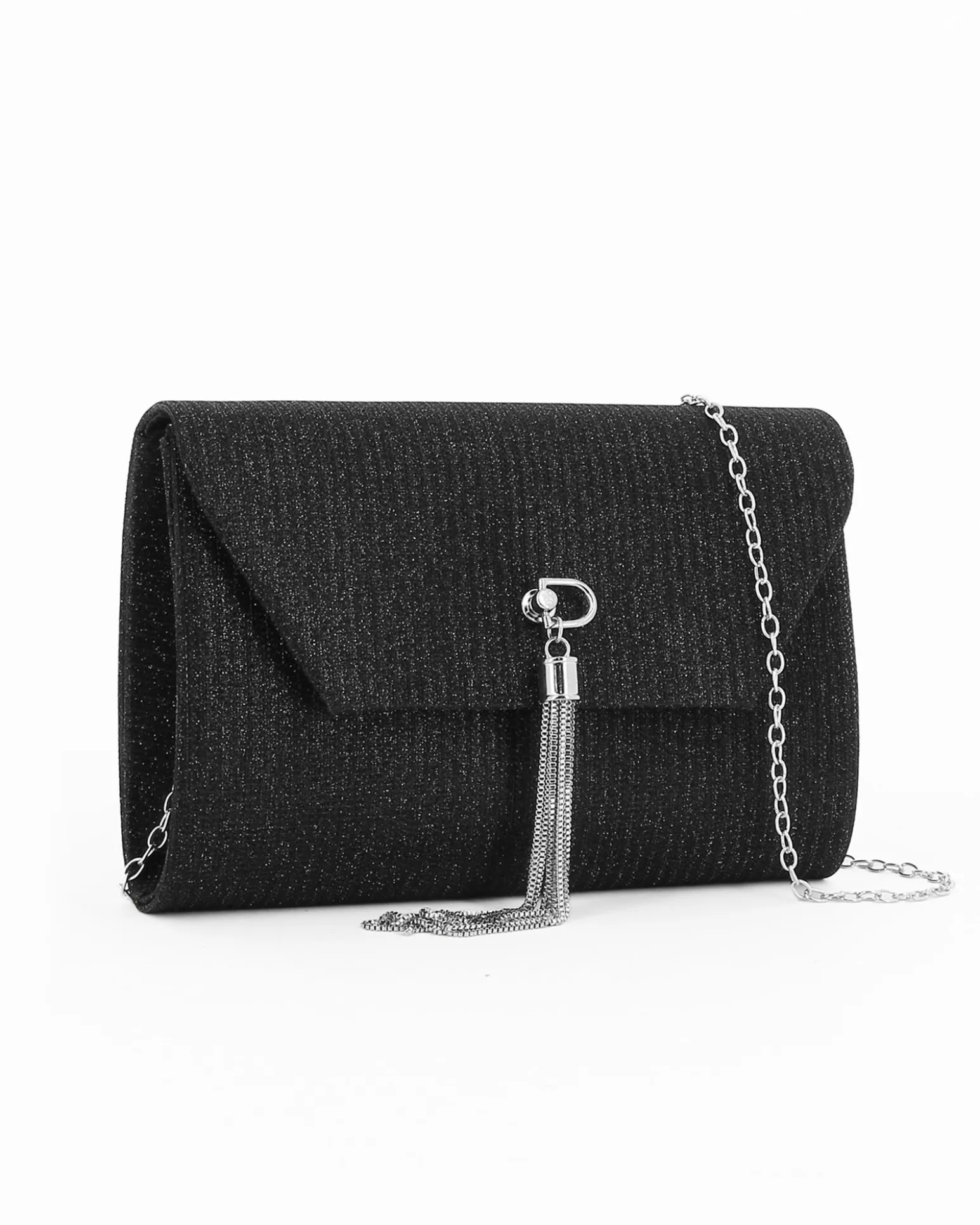 DIVAS - Pochette nera in lurex con pennacchio frange