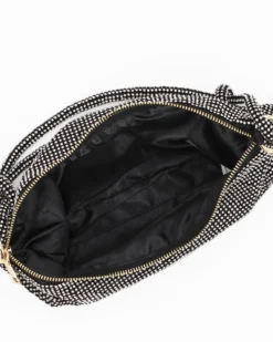DIVAS - Pochette nera rivestita di strass con nodi sul manico