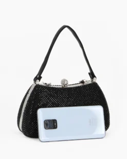 DIVAS - Pochette nera tutta strass con un manico