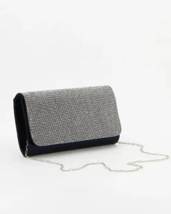 DIVAS - Pochette orizzontale blu con strass sulla patta