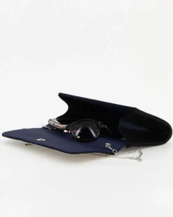 DIVAS - Pochette orizzontale blu con strass sulla patta