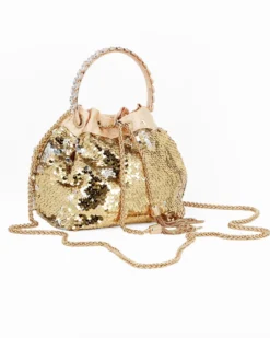 DIVAS - Pochette oro a secchiello con paillettes e diamantini
